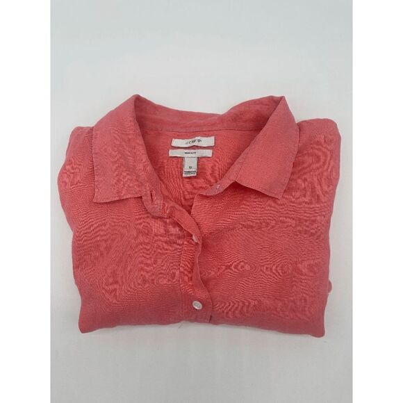 J. Crew Linen Shirt Button Down Long Sleeves Pocket Accent Sz 10 Orange - Picture 3 of 7